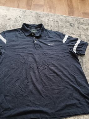 Hackett Navy Polo with White Sleeve Stripes